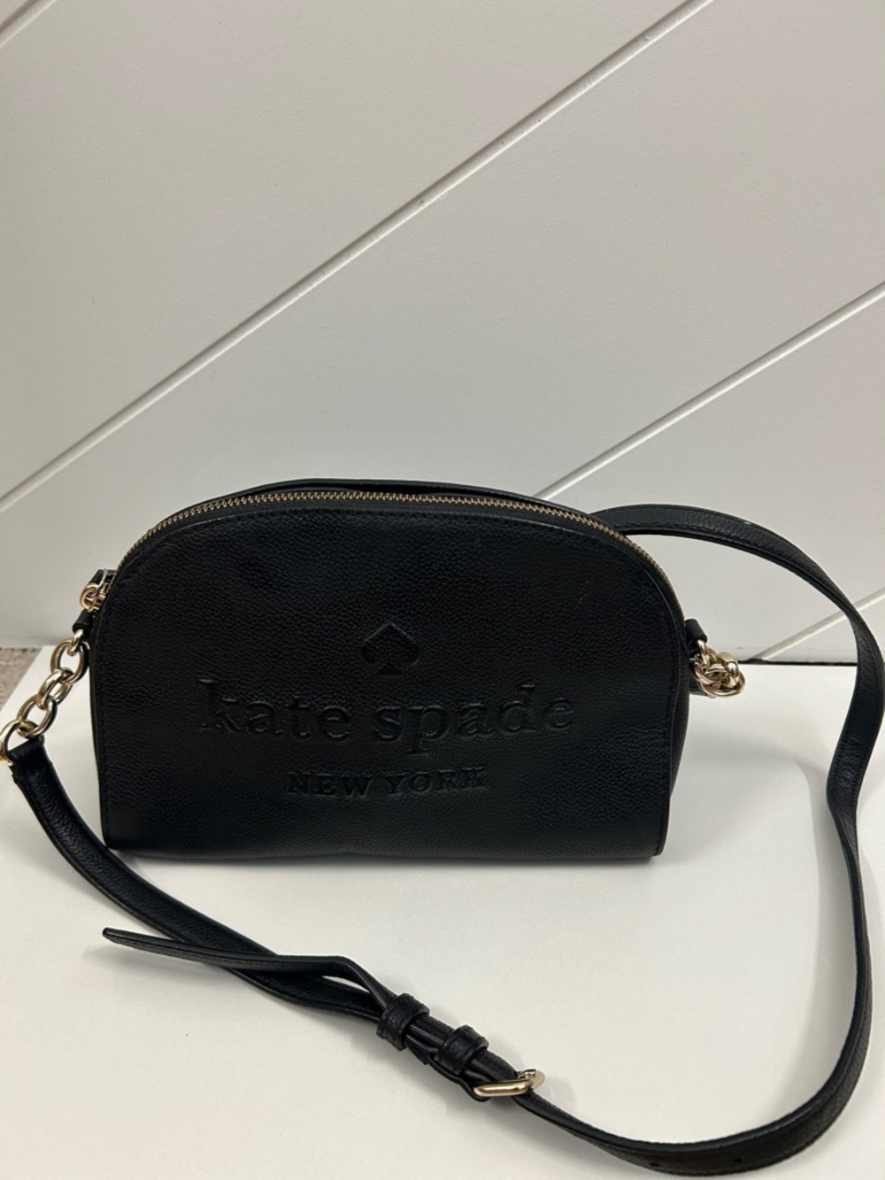 kate spade Black Embossed Leather Crossbody with Gold Hardware